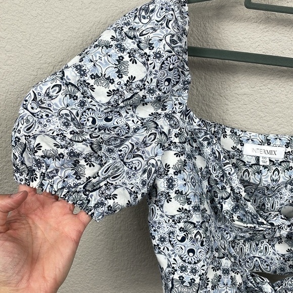 Intermix Janella Two Tie Crop Top Floral Paisley Knot Cut Out Linen Sz 00 - Picture 4 of 13